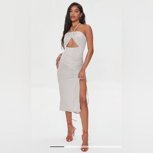 Grey Halter Midi Slit Dress